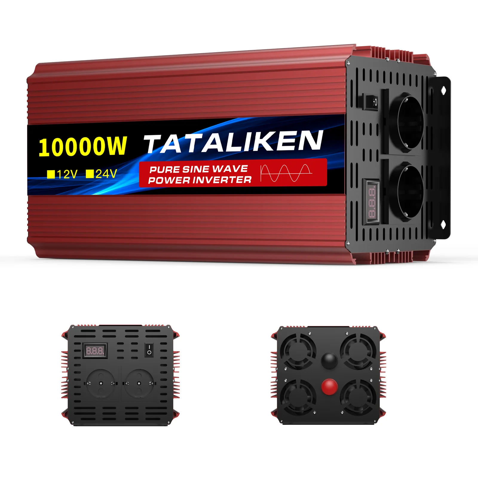 Convertisseur de courant DC-AC à onde sinusoïdale pure 6000W, 12V vers 220V 50Hz, prise européenne, écran LCD numérique, pour camping-car, solaire, téléphone portable, ordinateur portable