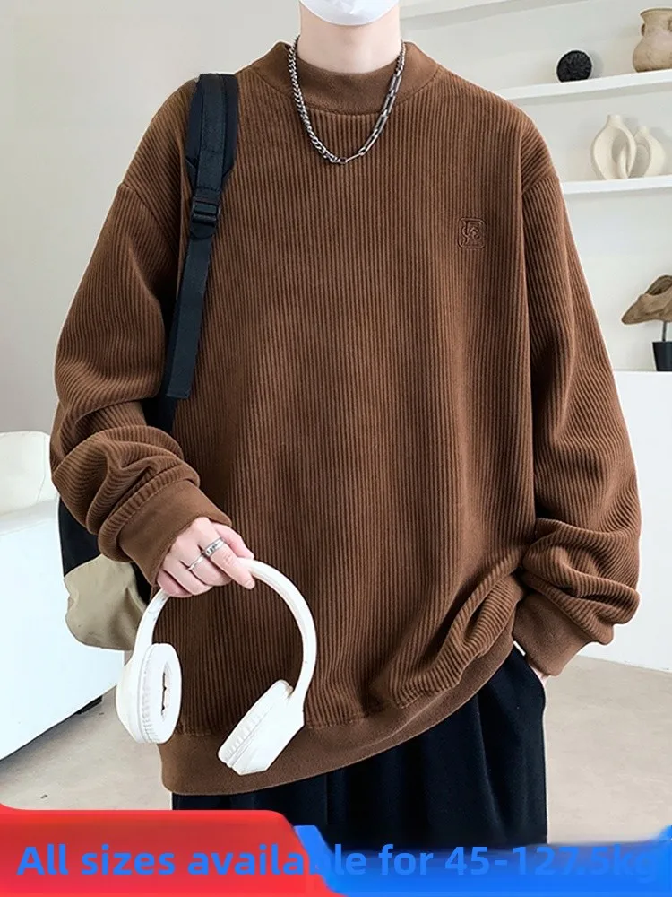 

MoChao American Large Size Double-sided Fce Sweatirt Men's Loose Trendy Brand Autumn Winter New Warm round Ne Long Sve