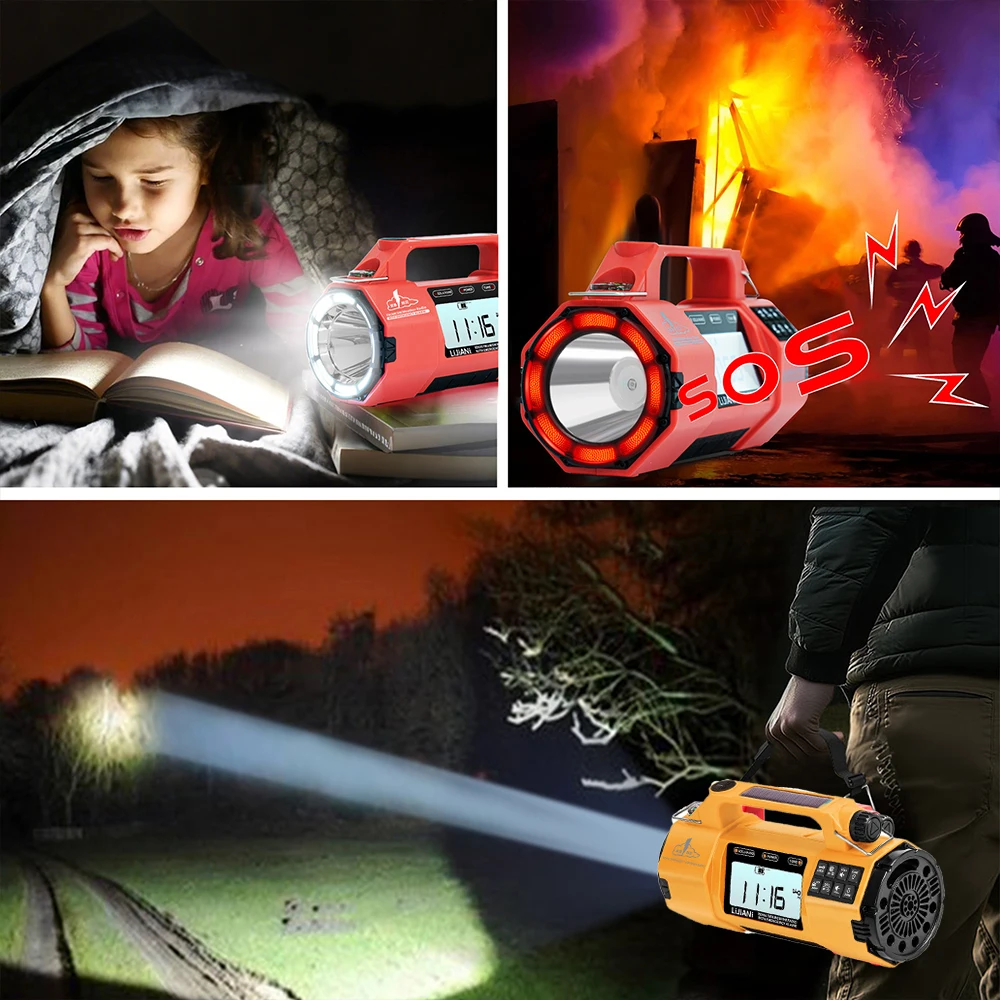 다기능 비상 라디오 5000mAh AM FM NOAA 날씨 라디오 솔라 핸드 크랭크 라디오 보조베터리 손전등 SOS 알람