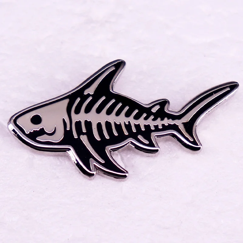 shark Skeleton brooch badge Sea life skull Enamel pin