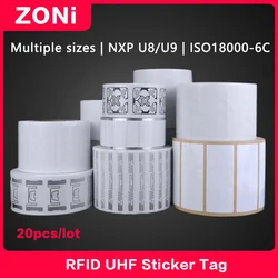 RFID UHF Inlay Sticker Coated Paper Tag 18000-6C EPC Class 1 Gen 2 860-960MHz U8/U9 Chip Electronic PET label 915 MHz 20PCS