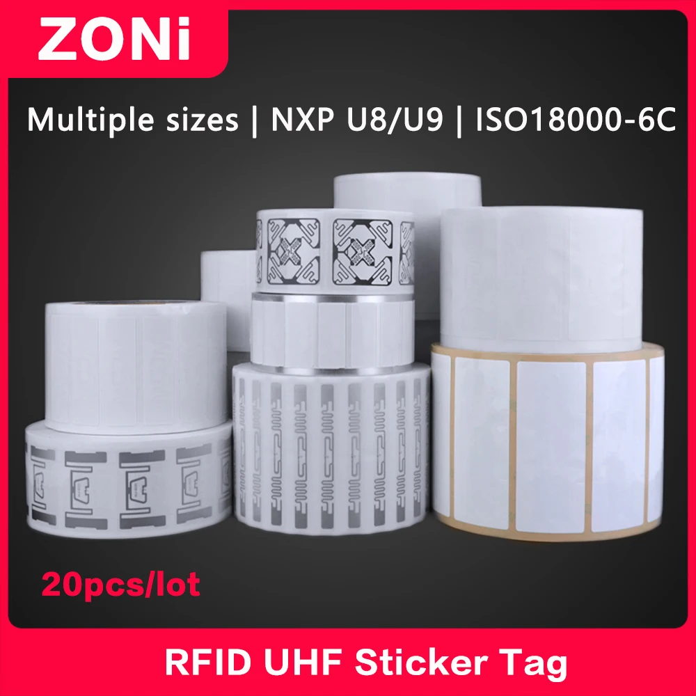 RFID UHF Inlay Sticker Coated Paper Tag 18000-6C EPC Class 1 Gen 2 860-960MHz U8/U9 Chip Electronic PET label 915 MHz 20PCS