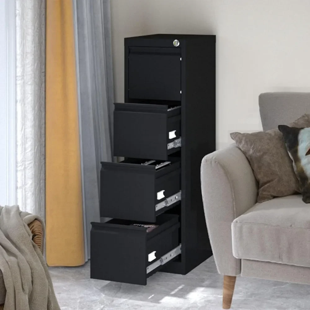 MELFiling-Armoire à fichiers verticale en métal avec serrure, armoires noires verrouillables pour le bureau à domicile, 4 wers de proximité