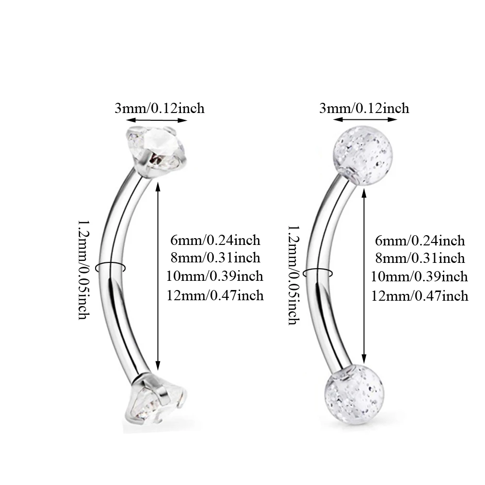 12 Pcs 16G Surgical Steel Eyebrow Piercing Rings Colorful Diamond CZ Curved Barbell Rook Piercing Body Jewelry for Women Men