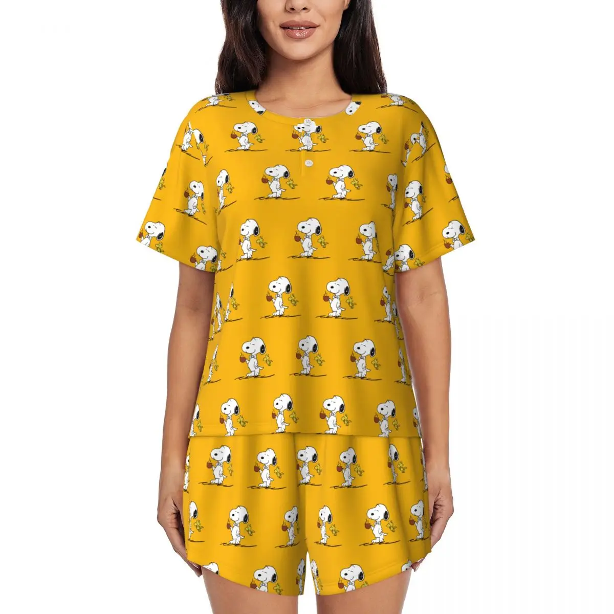 

Custom Cartoon Snoopy Woodstock Animation Pajama Sets Women 2 Piece Short Sleeve Pjs Shorts Sleepwear