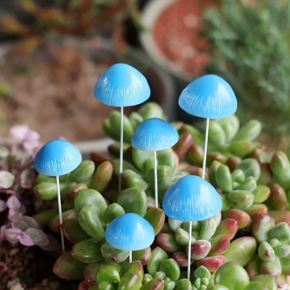 6PCS/SET Resin Simulated Mushroom Stakes Miniature Weatherproof Mushroom Bonsai Decoration Creative Potted Plant Plugin