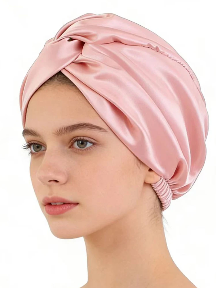 Imitation Silk Double-layer Nightcap New Cross Shaped Headscarf Hat For Beauty Hair Care Elasticity Available Multiple Colors