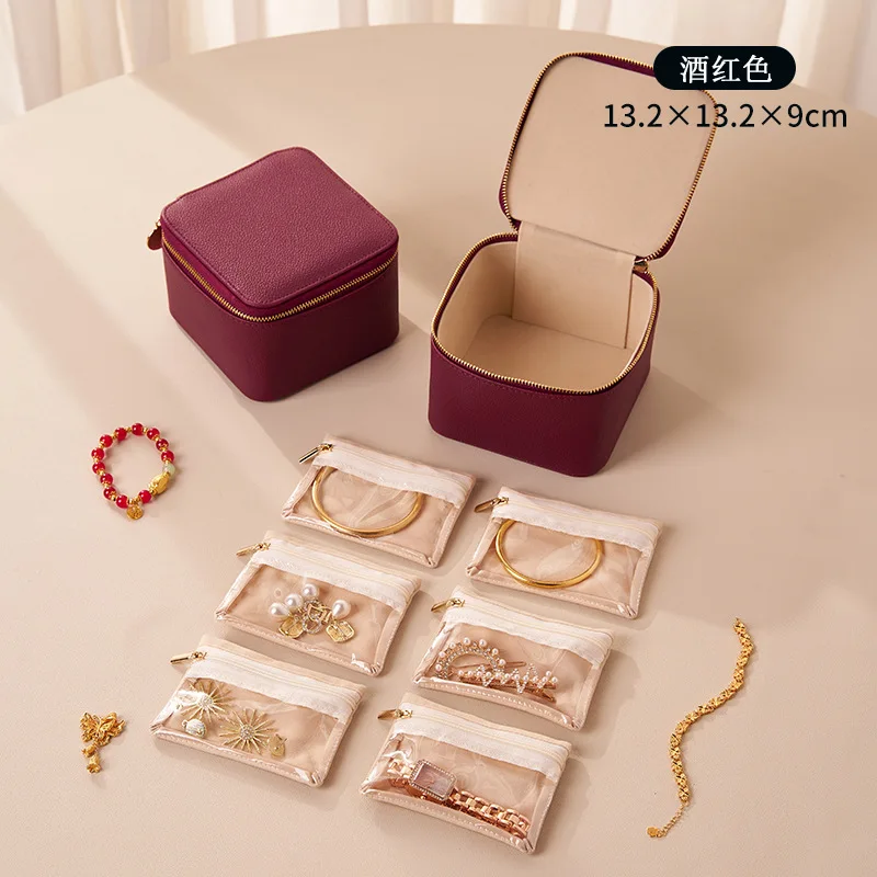 Exquisite Portable And Multi-functional Jewelry Box PU Necklace Ring Bracelet Wristband Gold Jewelry Case Jewelry Storage
