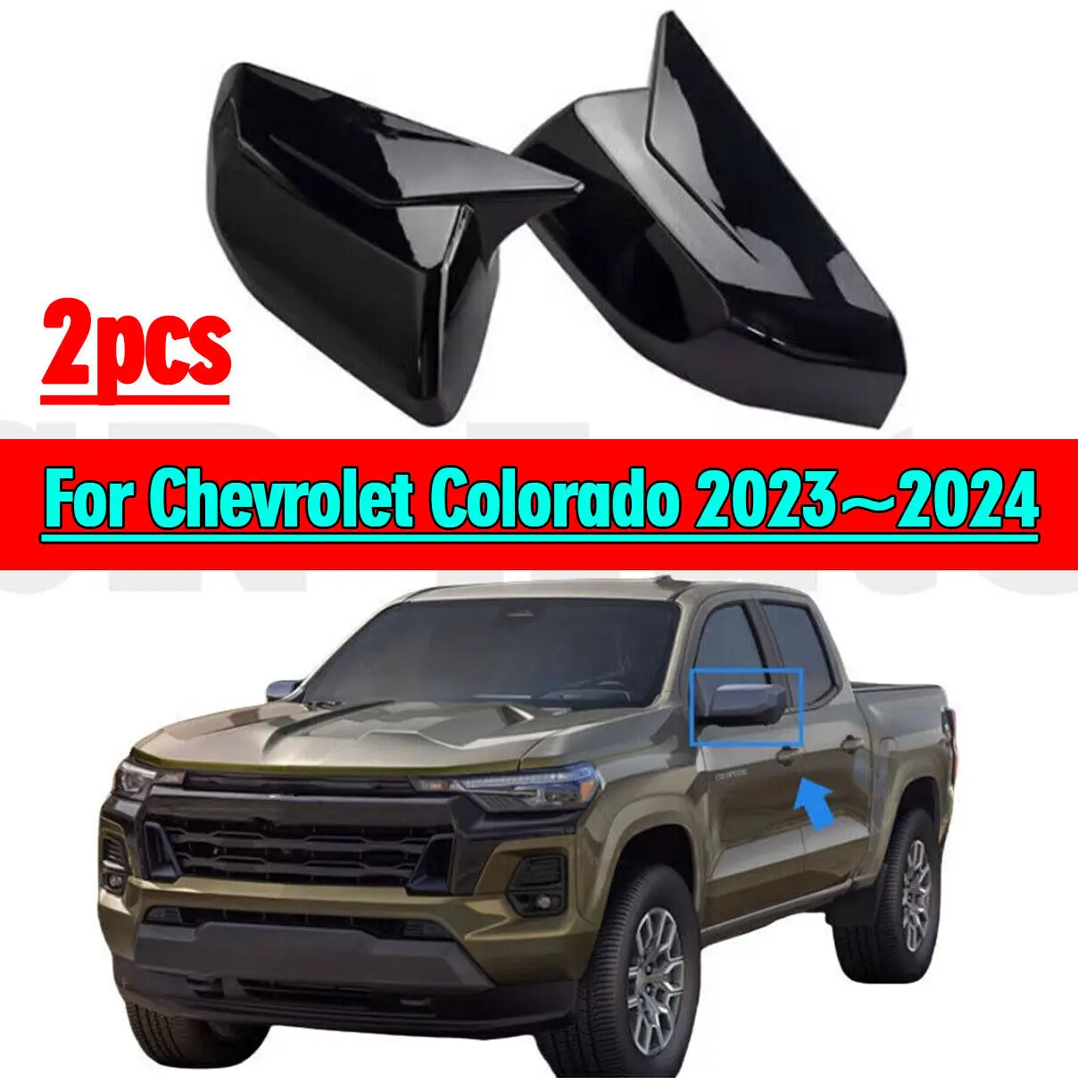 

For Chevrolet Colorado 2023~2024 Bright Black ABS OX Rear View Mirror Cover Trim