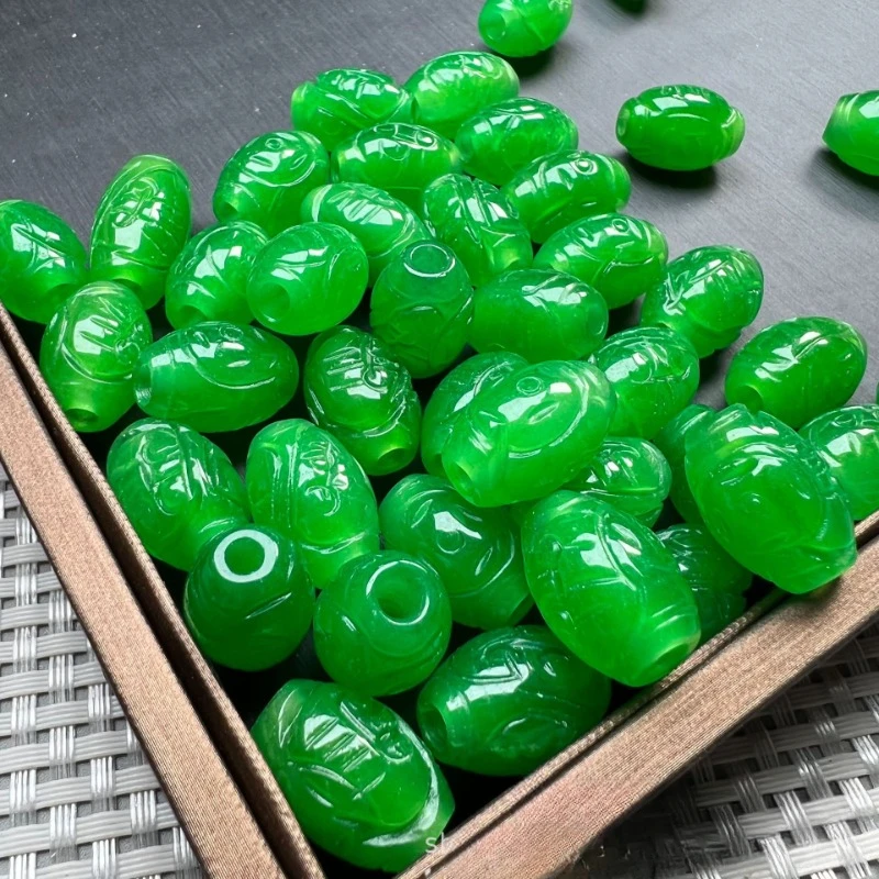 

5pc Chinese Green Jade Carving Money Dragon Beads Pendant DIY Bracelet Necklace Charm Jewellery Fashion Amulet Gifts Men Women