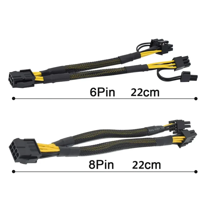 CHJJULONGFENGBAO 1/2 PCS 6Pin 8Pin PCI Express to Dual PCIE 8 (6+2)Pin Power Cable Graphics Card PCI-E GPU Data Splitter
