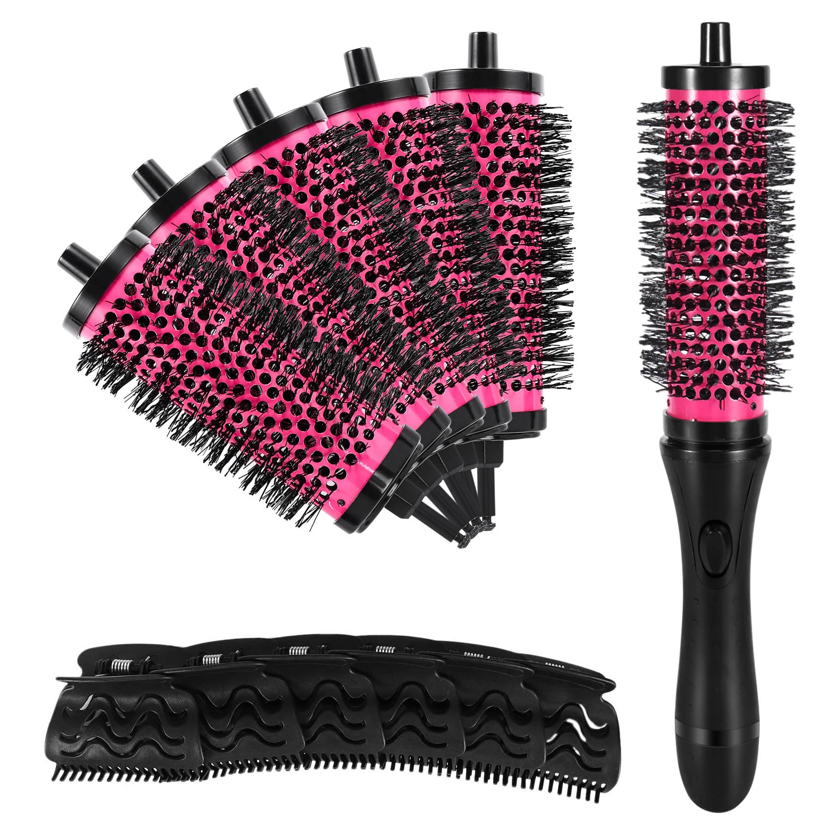 Hot 6pcs/set 3 Sizes Detachable Handle Hair Roller Brush with Positioning Clips Aluminum Ceramic Barrel Curler Comb Hairdresser