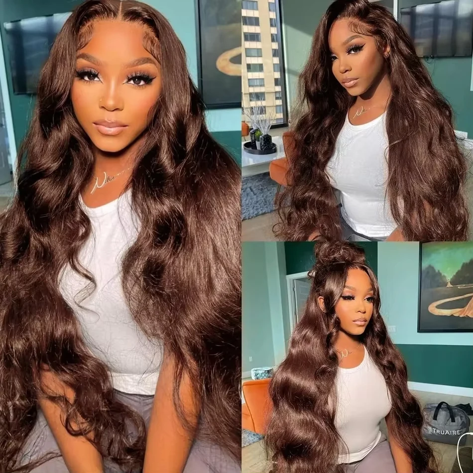 Wewave Chocolate Brown 13x6 Human Hair Wigs HD Lace Body Wave Wig 200% Density Re Plucked Bleached Knoted Brazilian Hair Wigs image 5
