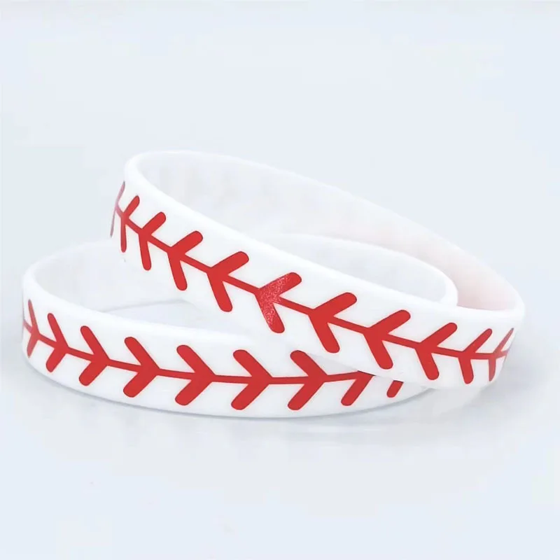 100PCS Softball Silicone Bracelet Sports Rubber Band Men Women Silicone Baseball Sports Bracelets Fashion Accessories