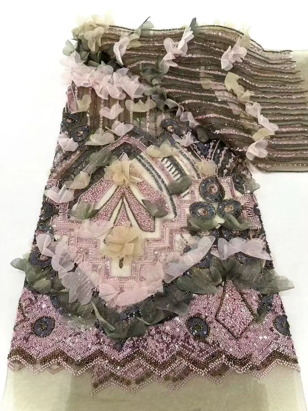 

2025 African Lace Fabric 3D Flower Embroidery Nigerian Bridal High Quality French Tulle Lace Fabrics For Wedding Party