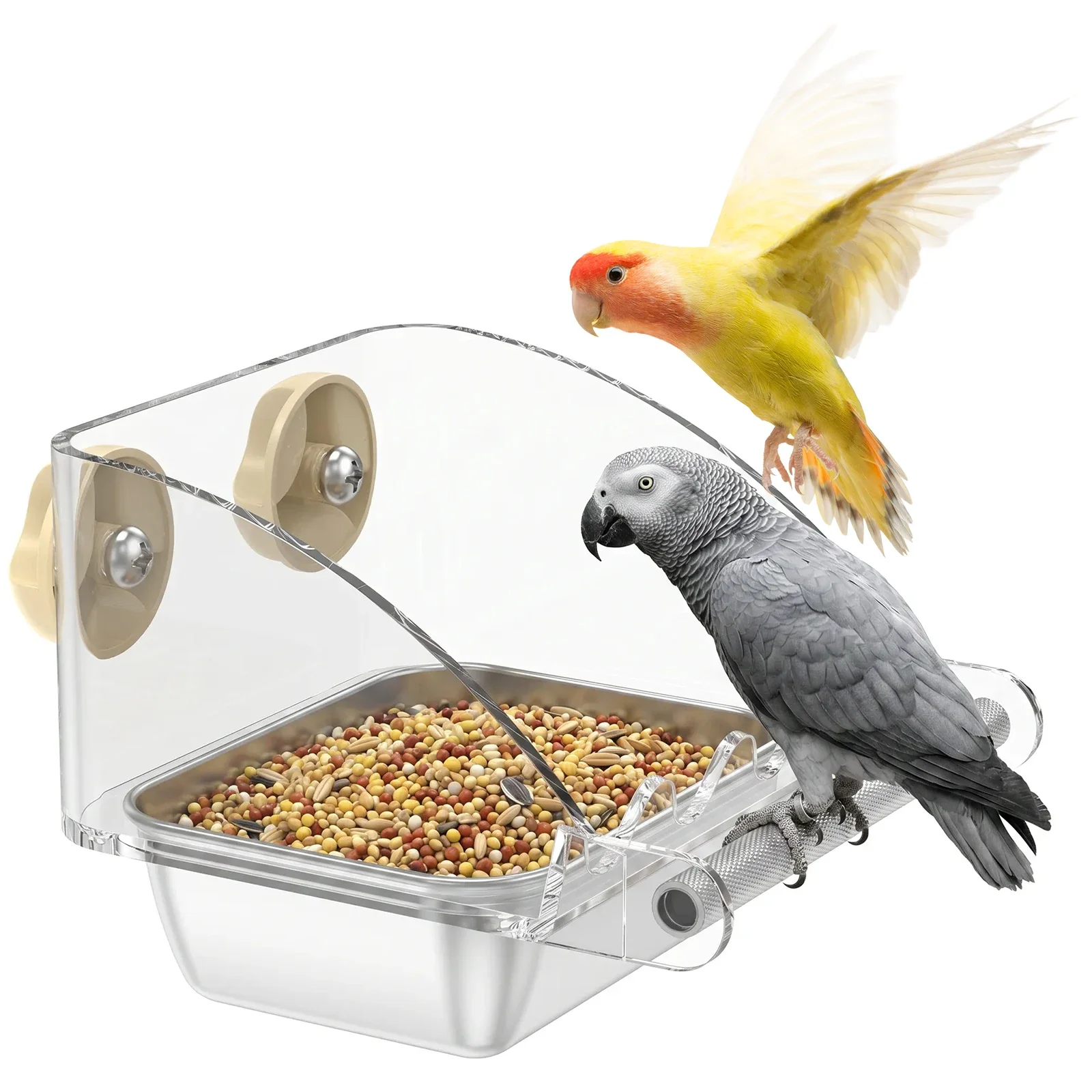 Vogelfutterschale für Käfig, Hängende Futterschüssel aus Edelstahl, Papageien- und Sittich-Futterschale, Vogelbad, Futterbehälter, Wasserschüssel