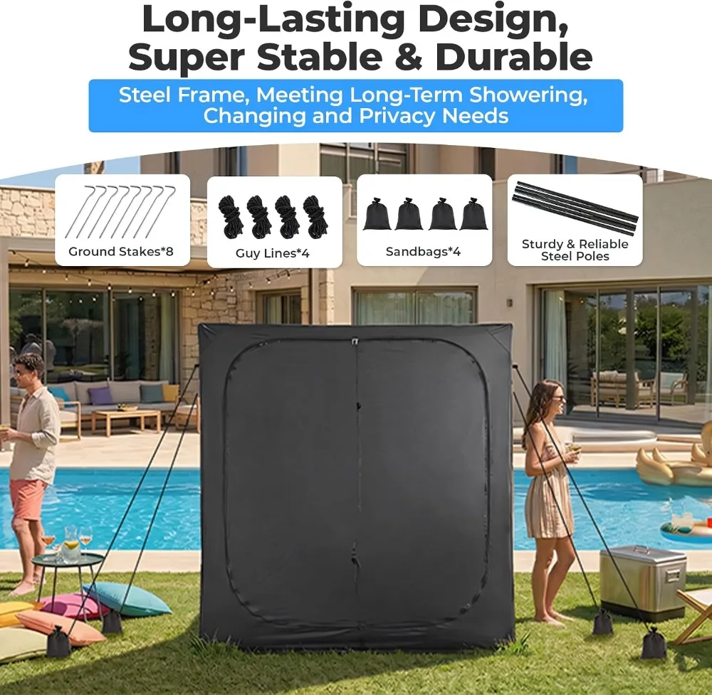2-Room Shower Tent, Outdoor Changing Room with Floor & Doors, Privacy Canopy for Pool, Beach, Camping view 4