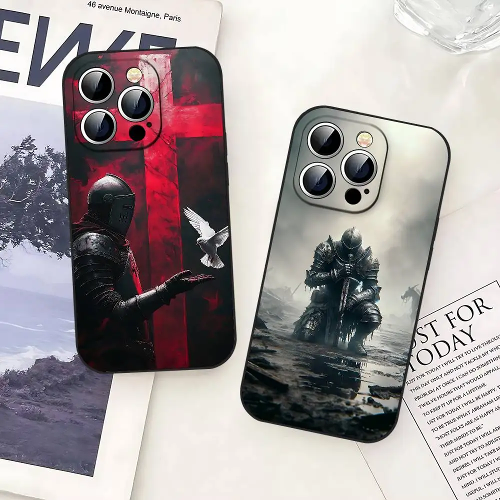 Templar Knight جراب هاتف آيفون 17 16 15 11 13 14 برو ماكس 7 8 زائد X Xr Xs ماكس 12 البسيطة غطاء قذيفة سوداء #3