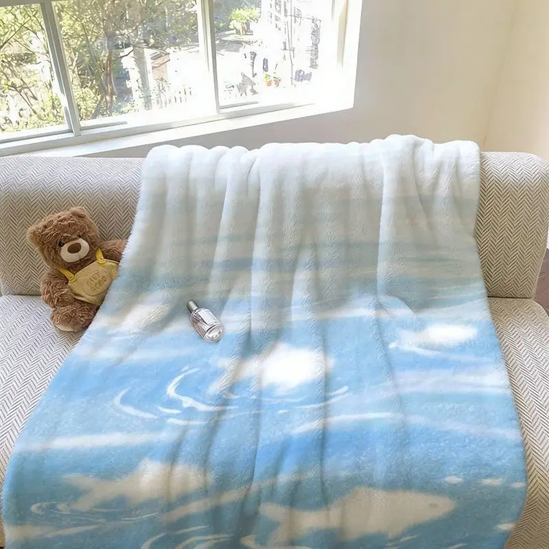 VIKAMA Cute Ocean Fish Flannel Air Conditioner Throw Blanket Star Bubble Print Soft Warm Sofa Bedroom Kids Room Decor