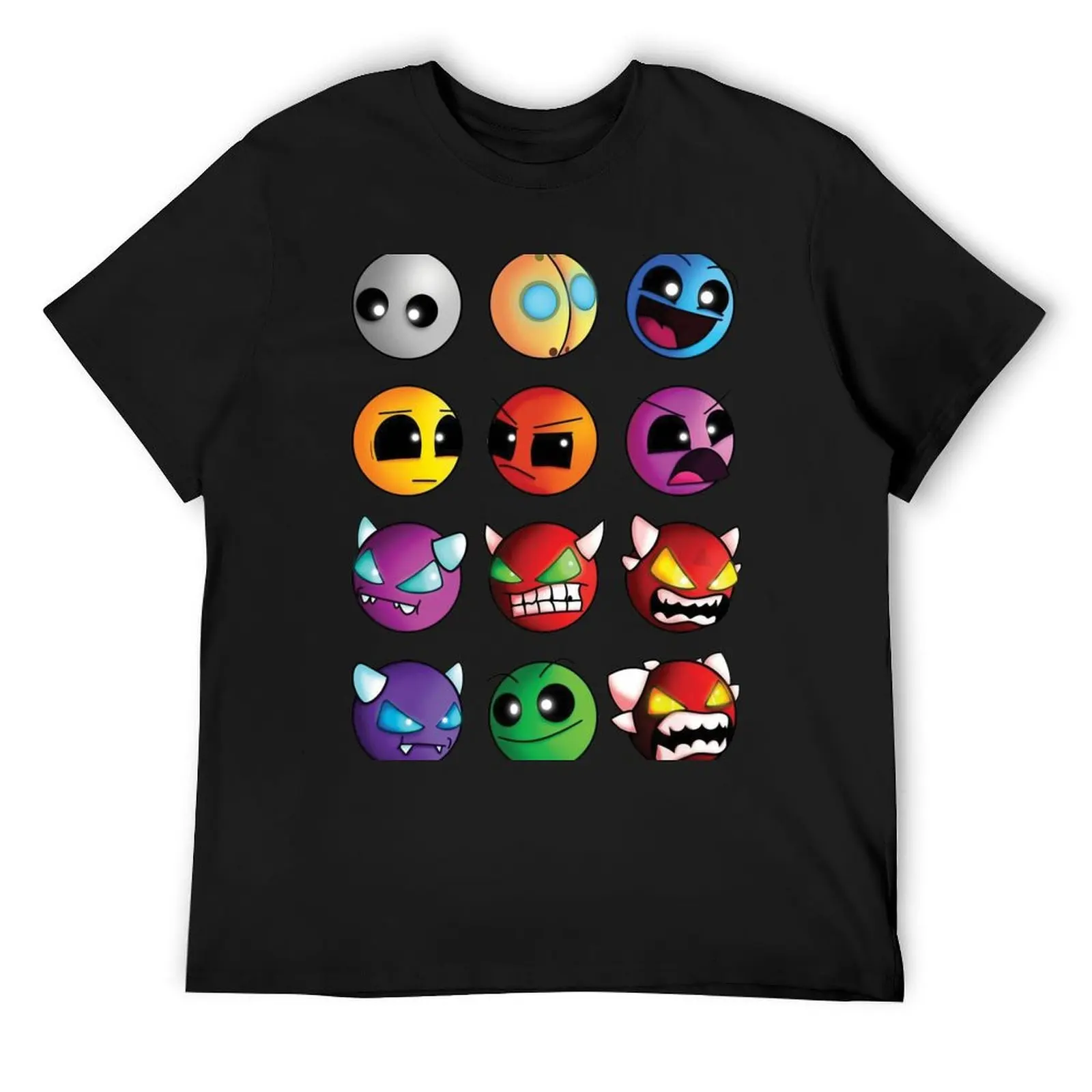 

geometry dash difficulty demon faces T-Shirt man clothes vintage t shirts Short sleeve tee mens designer clothes