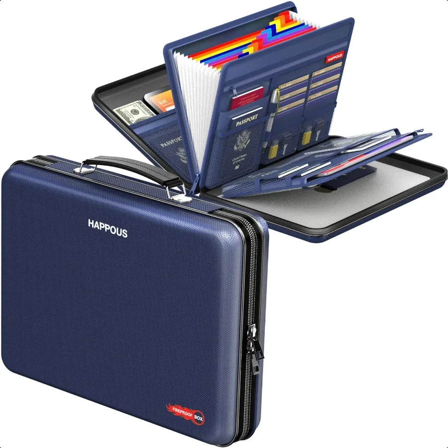 

Fireproof File Organizer Expanding File Folder with 13 Pockets Portable Fireproof Document Box HardShell Document Organizer Sto