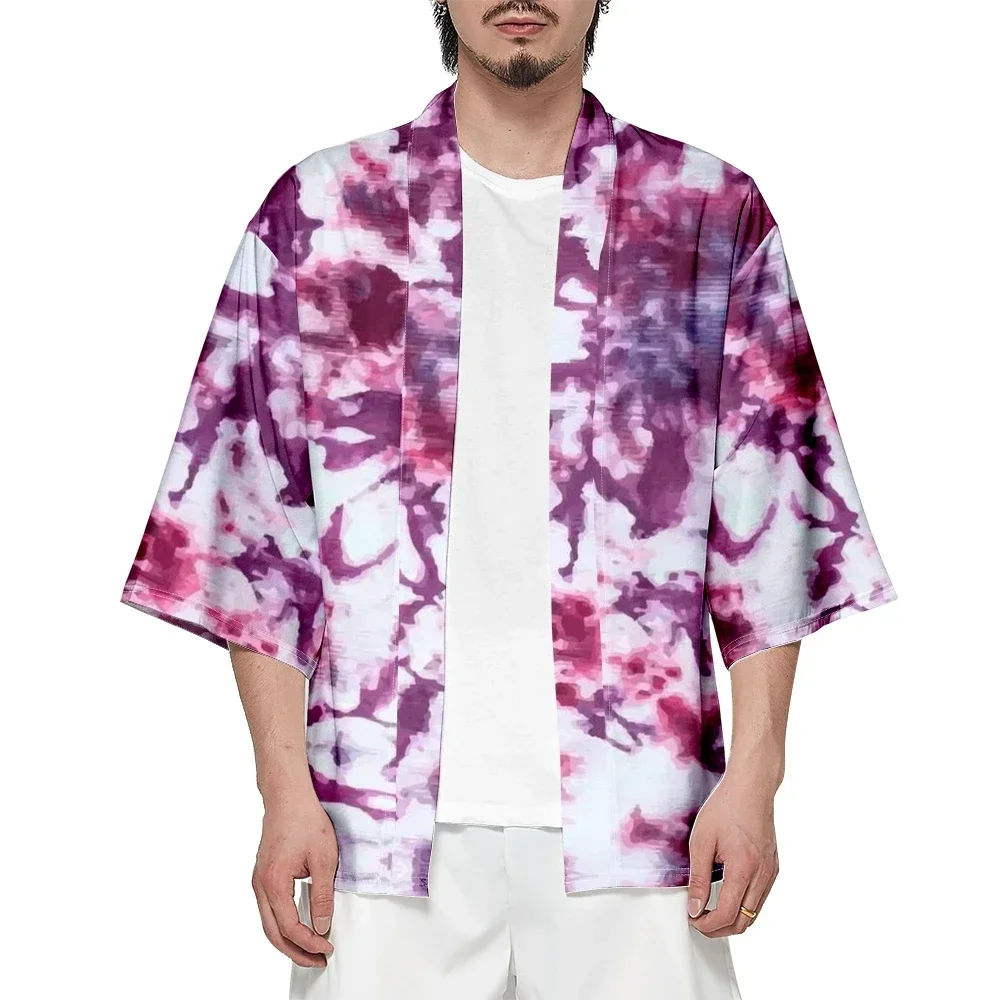 

2024 Summer Japanese Kimono Men's Harajuku Traditional Kimono Women Tie Dye Print Beach Shirt Fashion Bathrobes Chic