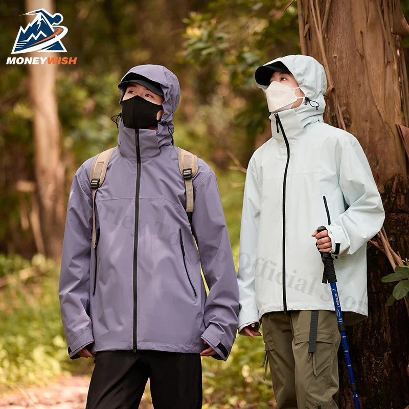 MONEYWISH زوجين تهمة سترة هارد شل الرياضة في الهواء الطلق يندبروف مقاوم للماء تنفس معطف مقنع الترفيه التخييم التنزه معطف