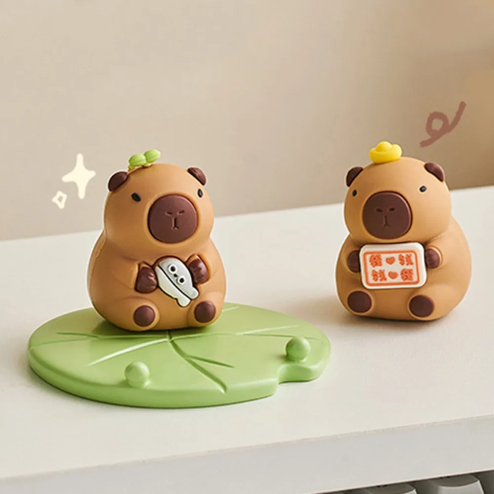 Phone Holder Resin Capybara Ornament Lotus Flower Desk Decor Capybara Model Toy Creative Cute Animal Figurines Decorative Gifts