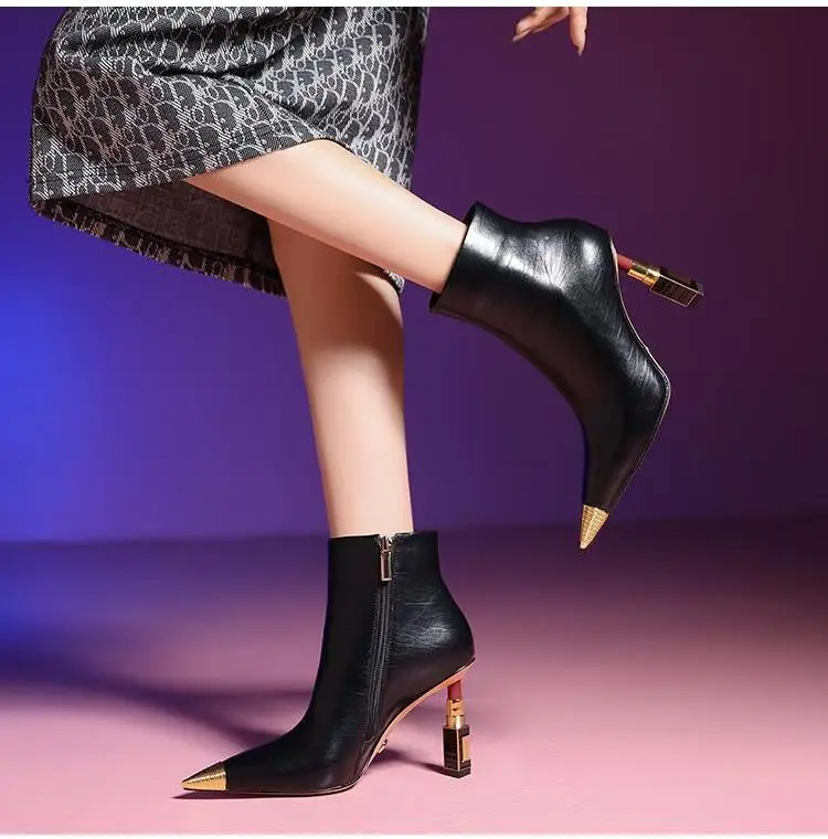 Stivali Chelsea con tacco alto a punta Stivali corti impermeabili da donna con design con cerniera alla moda 2025 Scarpe da donna primaverili e autunnali