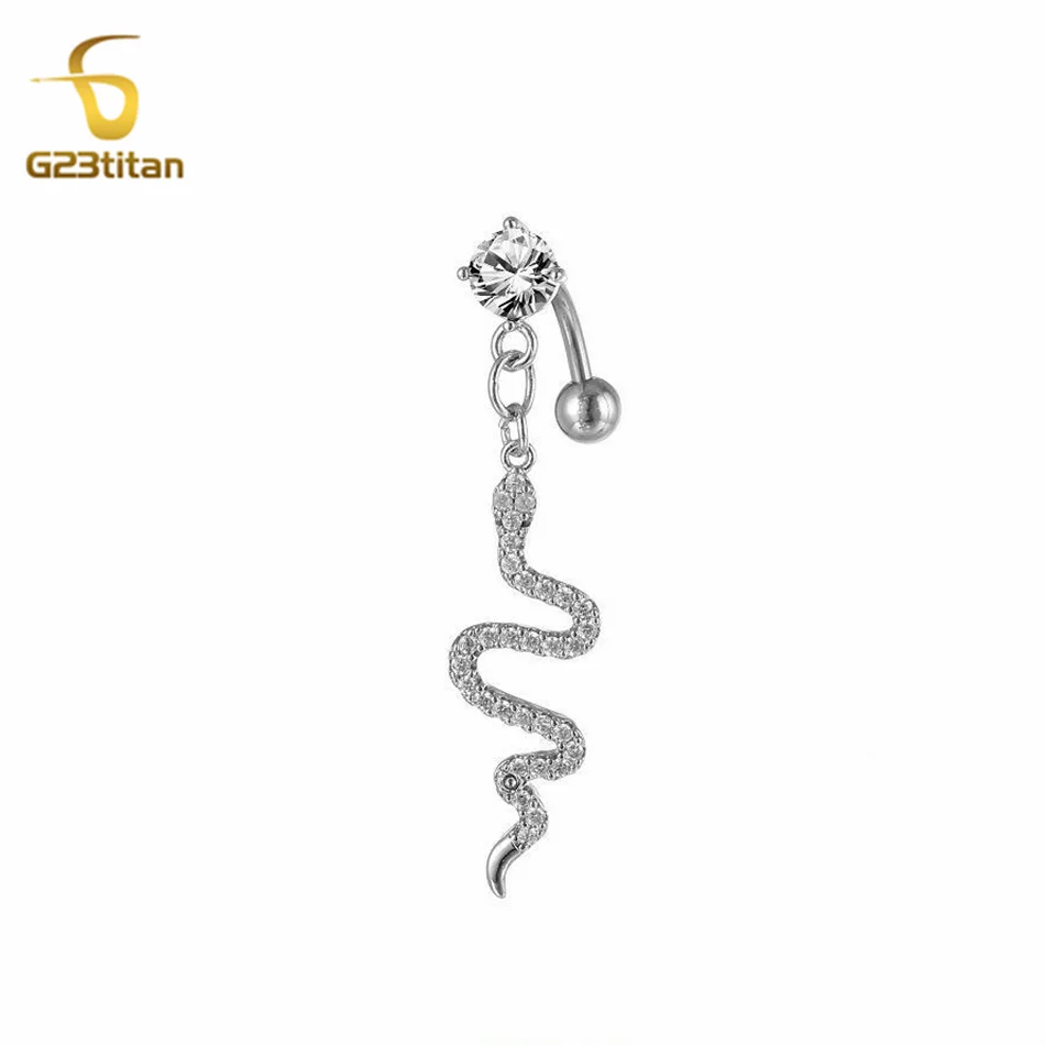 G23titan Animal Snake Dangle Reverse Belly Button Rings 14G Titanium Navel Piercing Bar Women Girl Gothic Body Jewelry ombligo