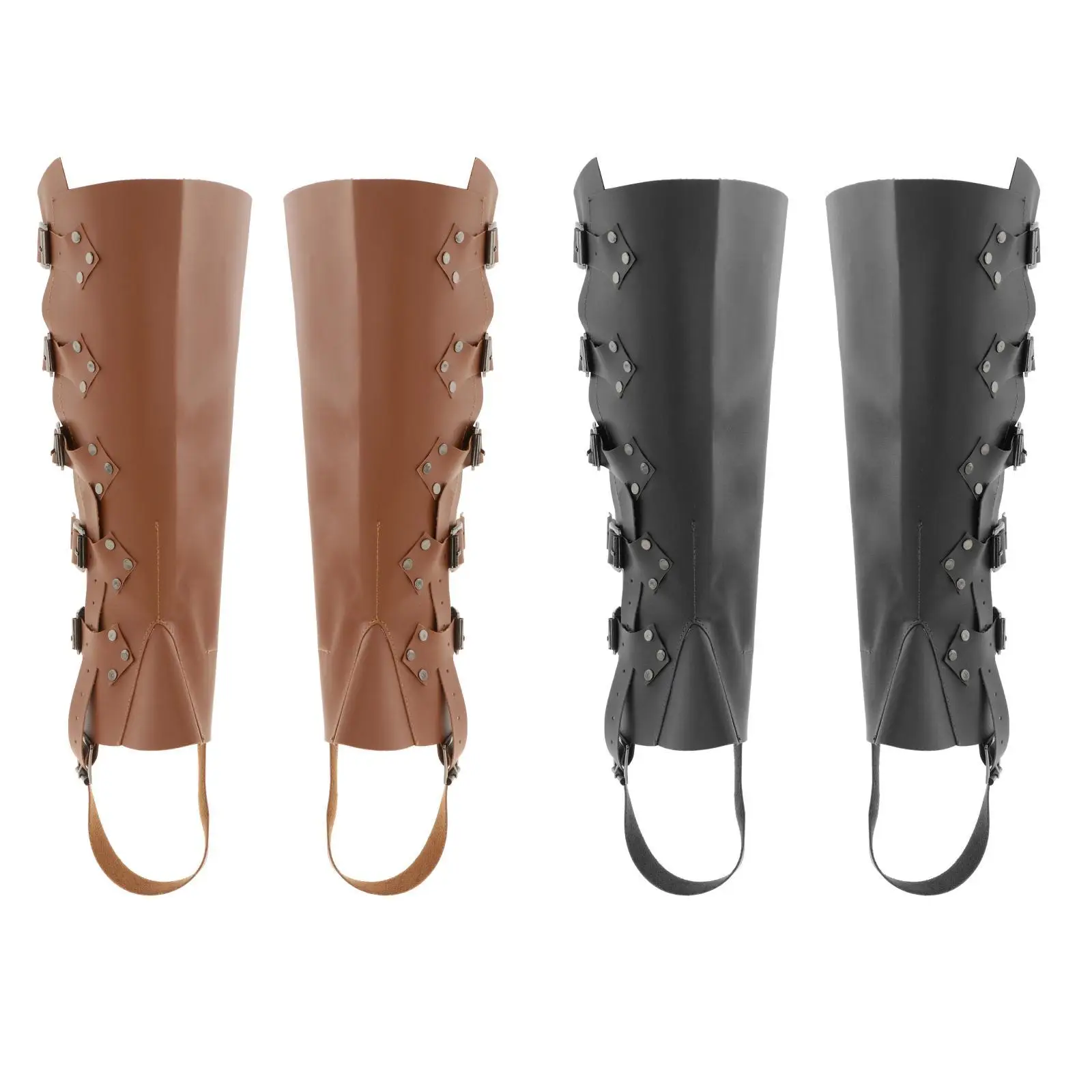 Vintage Medieval Lace up Buckle Boots Gaiters Adjustable Protective Rivet 1 Pair Boots Cover for Halloween Warrior Cosplay