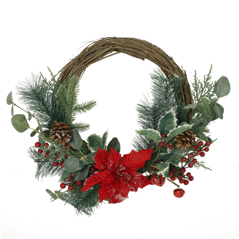 

23.5" POINSETTIA/BERRY/EUCALYPTUS HALF WREATH