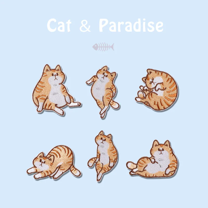 10PCS Cheap Embroidery Cat Patch Iron on Patches for Clothing Bags Sewing Applique Cute Animal Parches DIY Clothes Stickers