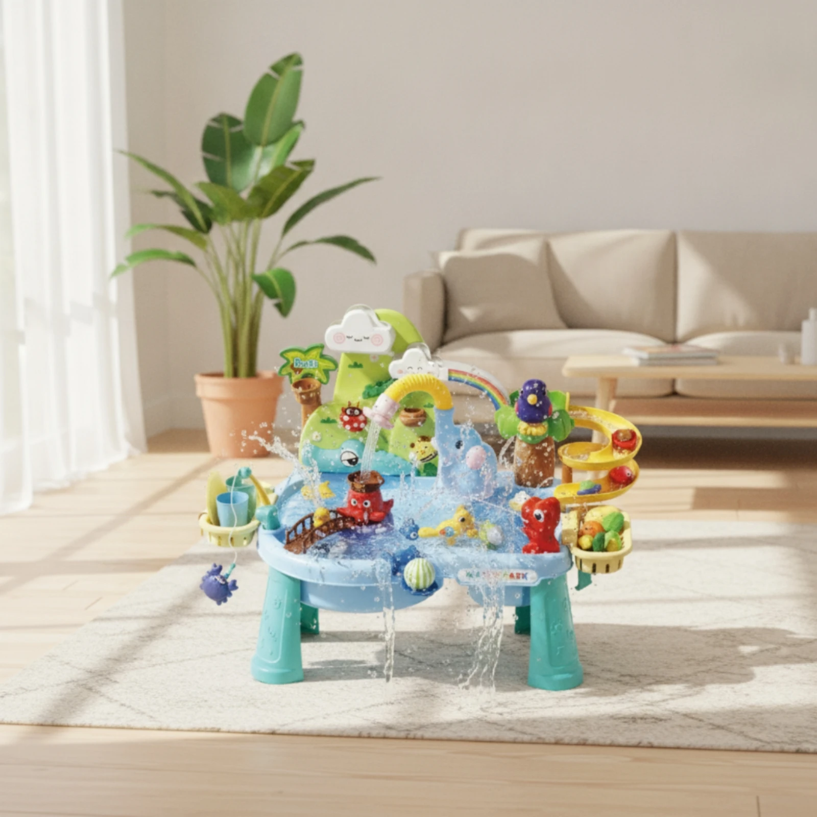 象のウォーターテーブル-レイズドスライド-幼児用感覚ウォーターテーブル-子供用遊具-チャンネルデザイン-子供向け動物テーマ
