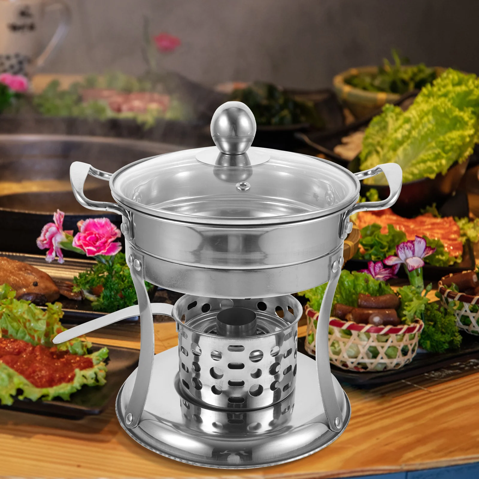 Hot Pot Chaffing Dishes Single Fire Stove Stainless Steel Stock Pan Small Cooker Kitchen Hotpot with Individual