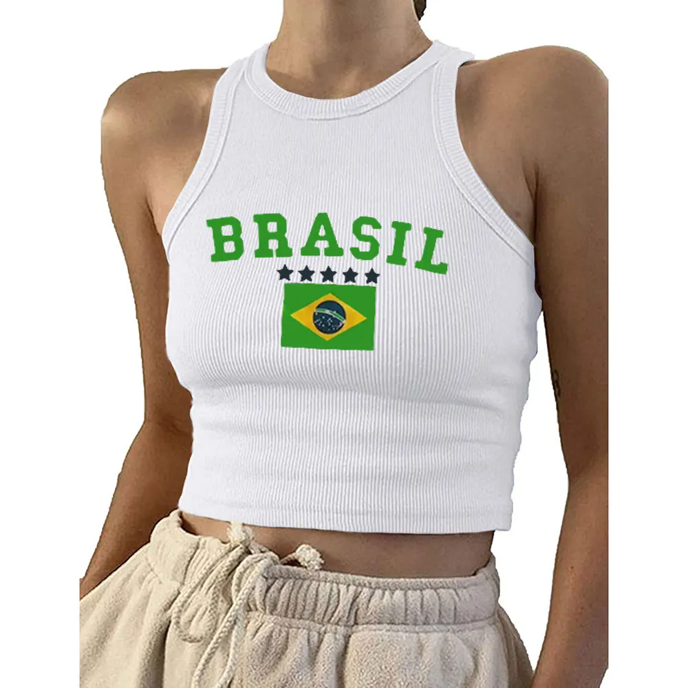 Vest Clothes Women Crop Brazil Vest Top Sleeveless Letter Print Grunge Goth Emo Girl Corset T-shirt Top Aesthetic Sexy Baby Tee