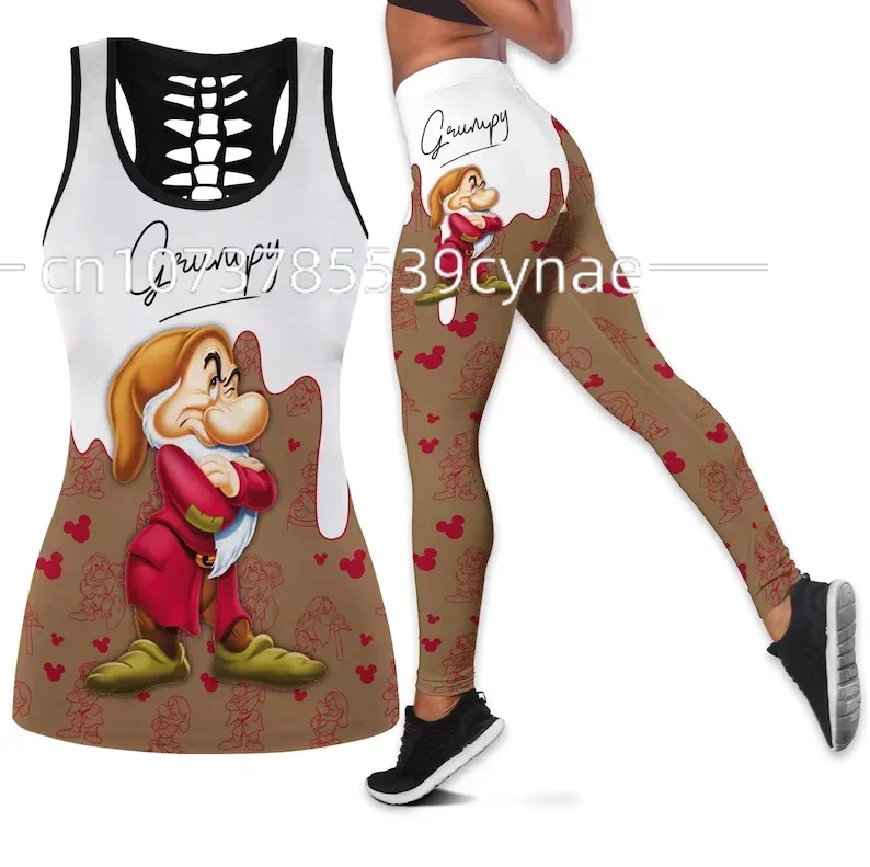 Disney Donald Duck Women Book Hollow Vest + Women Leggings Yoga Suit Fitness Leggings Sports Suit Tank Top Legging Set Outfit