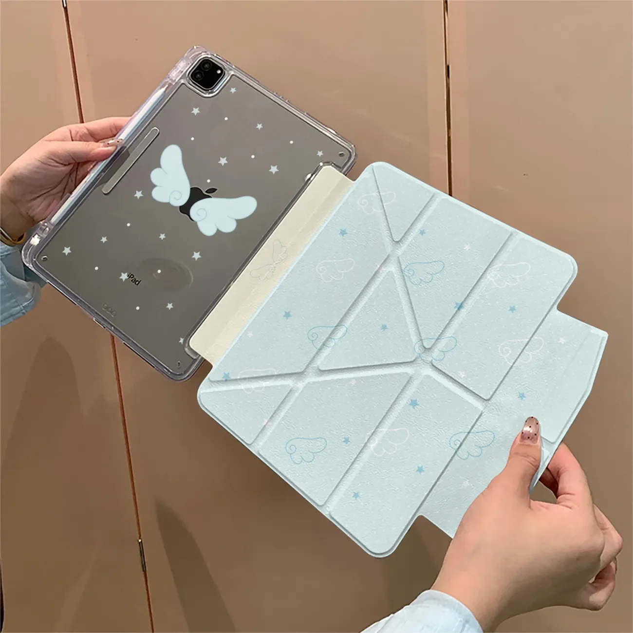 

Чехол для iPad Pro 13, 11 (M5, M4), 12.9 (A16), 10, 8, 7, 9-го, 10-го поколений, а также для iPad Air 11 (M2, M3), Mini, в стиле Y2K с синими крыльями ангела, корейский дизайн.