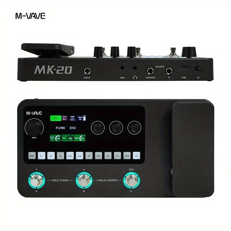 M-VAVE MK-20 Portable Flagship Multi-Effects Processor: Touchscreen Color Display, Multiple Sound Presets, All-in-One Equalizer, Distortion, Reverb, and Delay Effects Processor