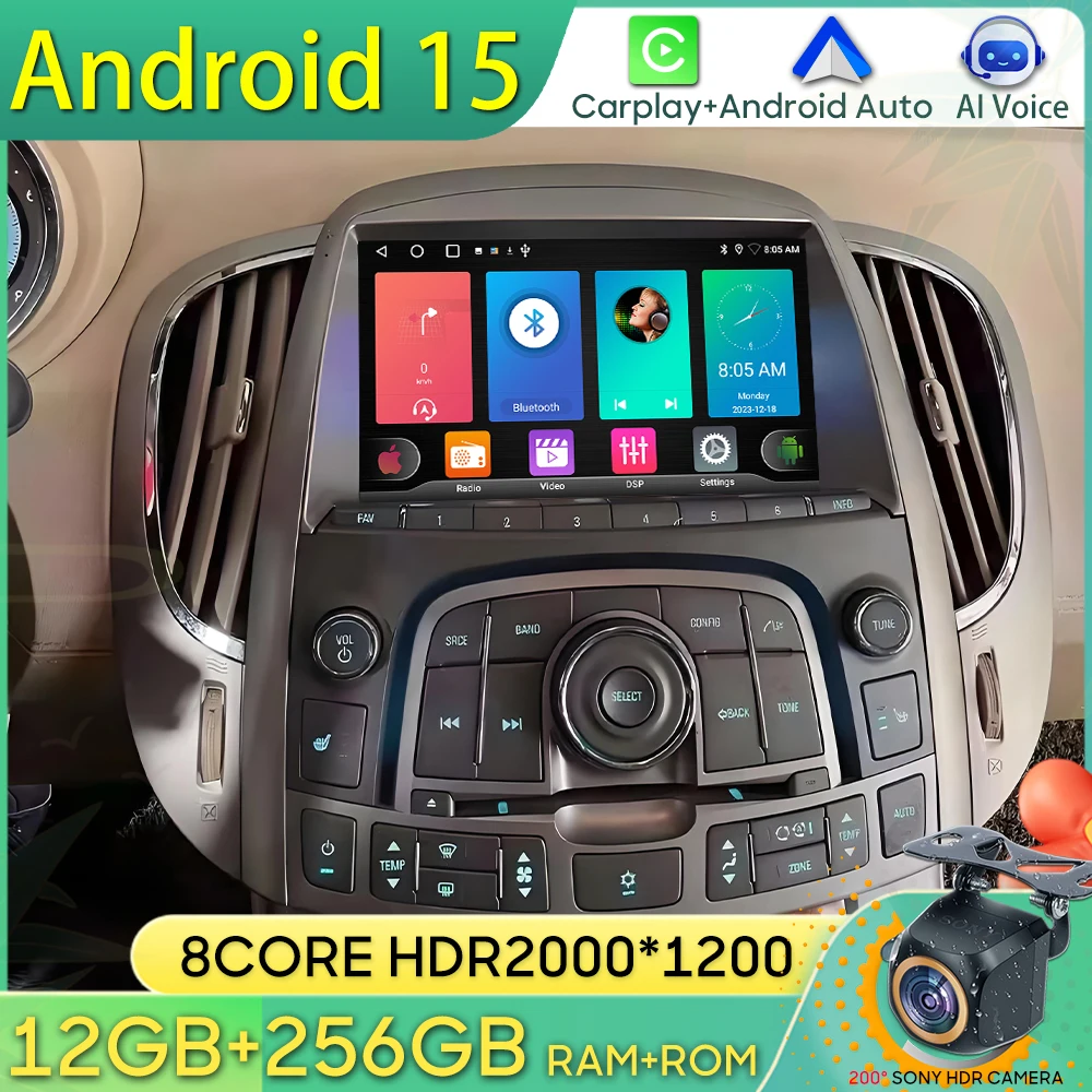 Android 15 Car Radio For Buick LaCrosse 2009 - 2013 GPS Navigation Android Auto Carplay Wifi Video Stereo Screen Display No 2din