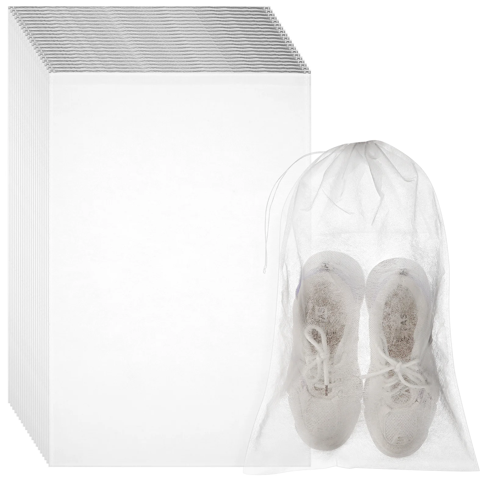 

100pcs Nonwoven Storage Bags Reusable Drawstring Organizers For Shoes Clothes Dustproof Semi-Transparent Closet Party Supplies