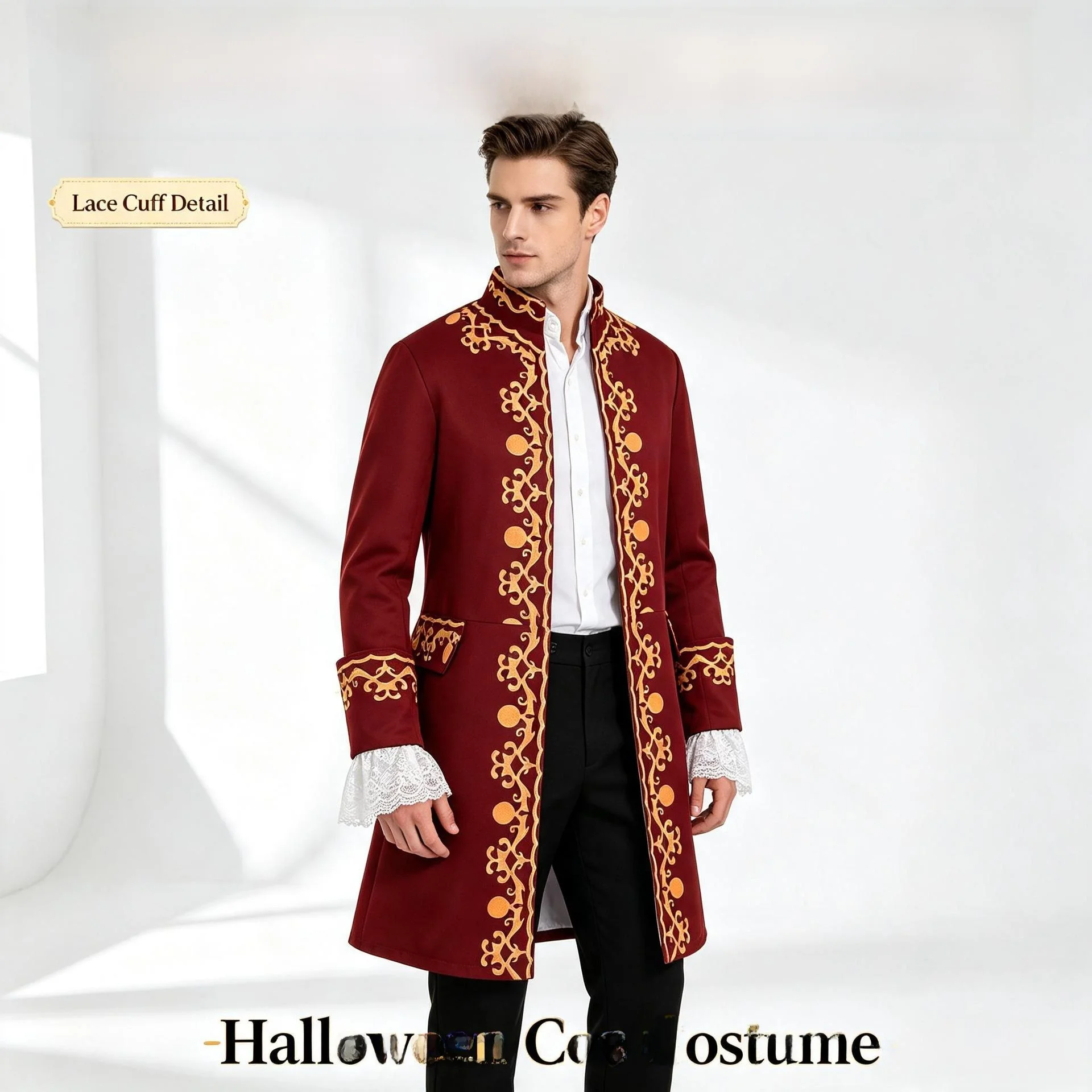Men's European Style Printed Coat Medieval  Costume Halloween Multi-Color Prince Outerwear Polyester Fiber 100%