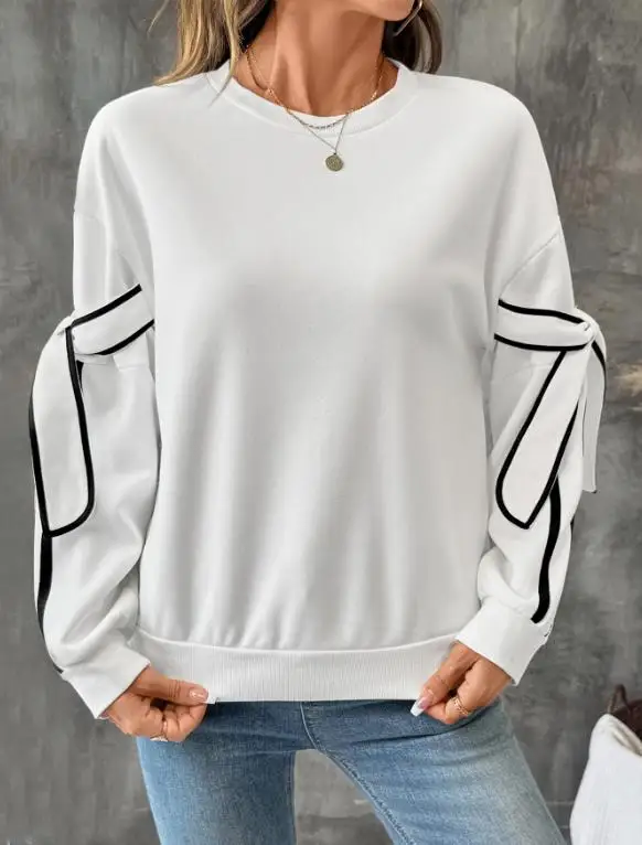 

Women's Sweatshirts 2026 Spring Autumn New Casual Long Sleeved Contrasting Color Round Neck Loose Fit Pullover Sweatshirts