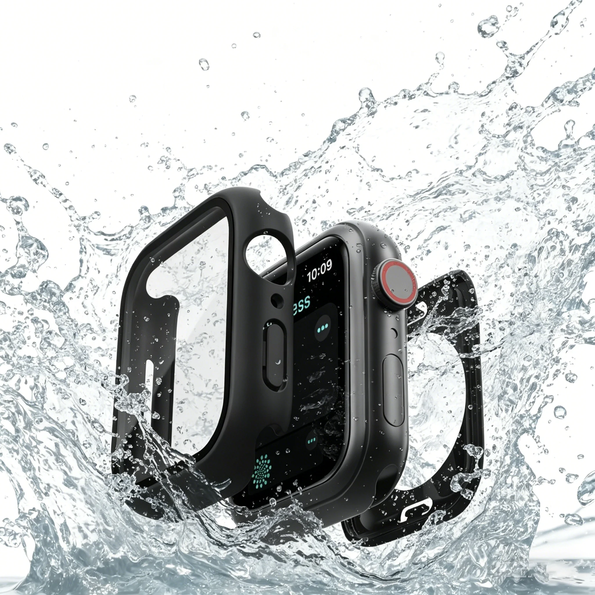 3 in 1 Case for Apple Watch Series 11/10/9/8/7/SE Screen Protector 360° Full Protective Tempered Glass Face Cover+Back PC Bumper