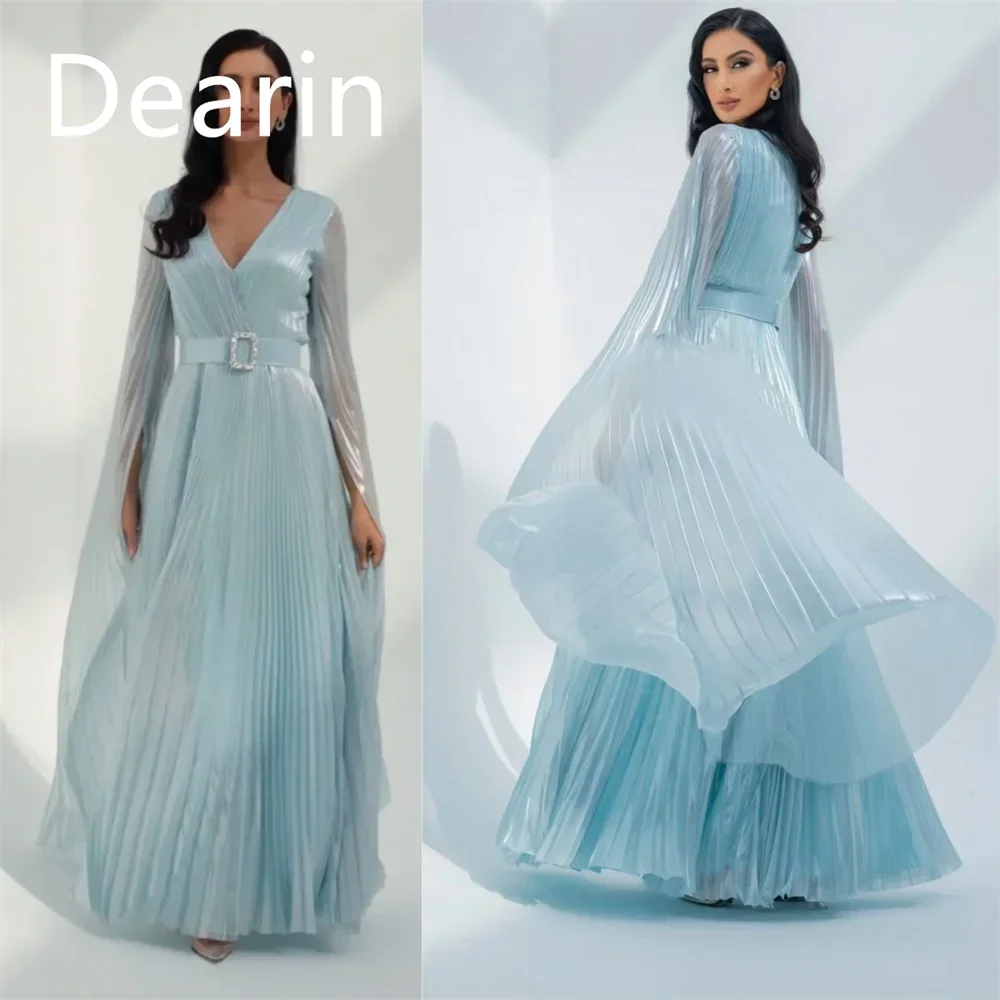 

Customized Evening Dress Prom Gown Party Occasion Women YPMWZX V-neck A-line Floor Length Skirts Draped Ribbon Bespoke