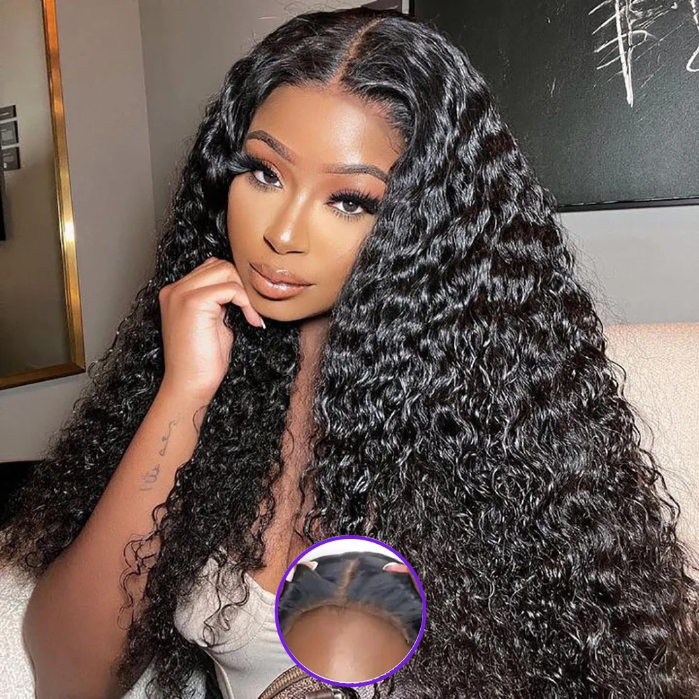 22 24 26 inch Water Wave Glueless Wig Human Hair Ready to Wear 4x4 Lace Pre Cut Wig No Glue Lace Front Wig Delivery 3 Days