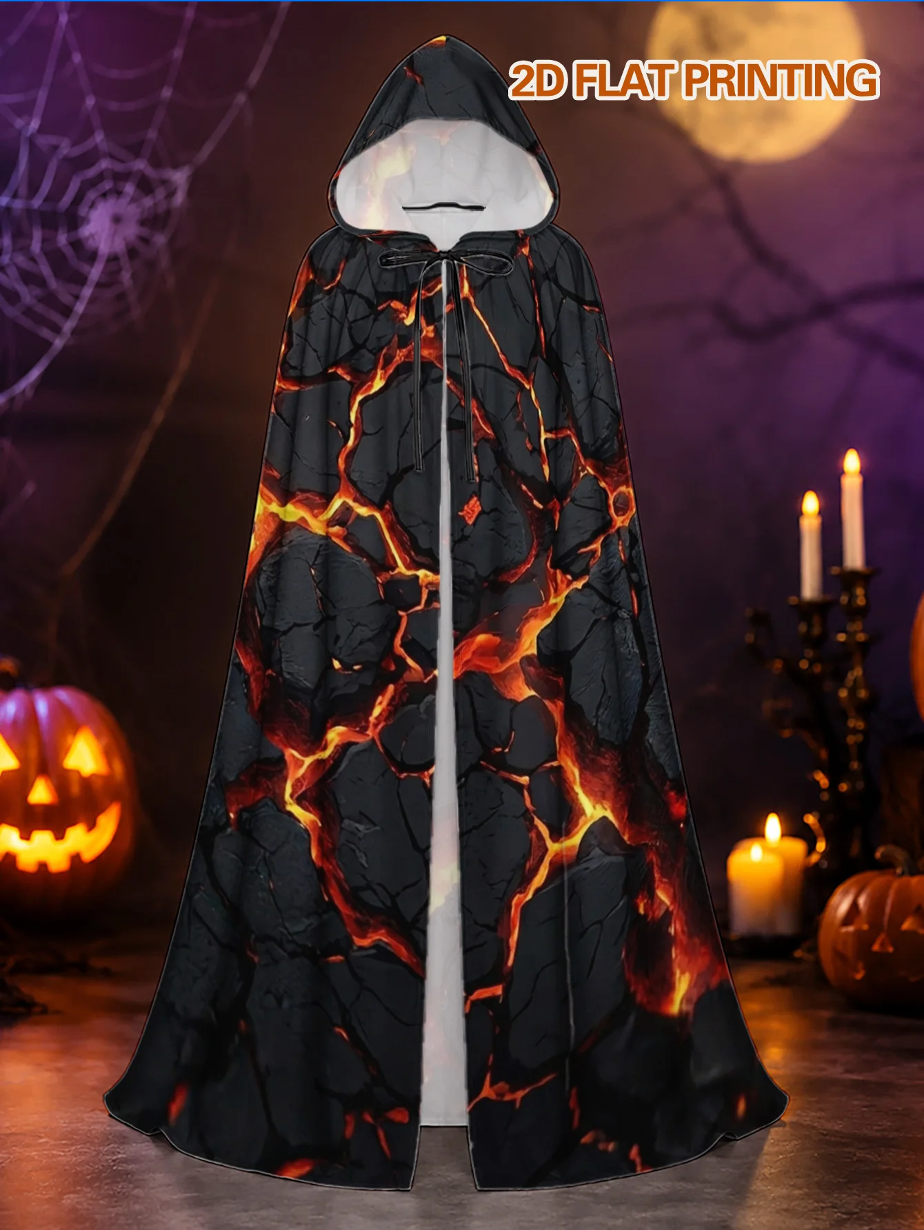 Polyester Hooded Cloak Featuring Lava Cracks and Design Long Adult Costume Robe for Halloween and Christmas Celebrations