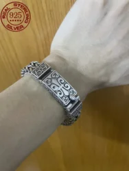 S925 sterling silver bracelet auspicious cross flower rattan pattern for men domineer retro fashion jewelry party gifts