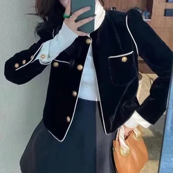 Spring Autumn New Leisure Fashion Temperament Women's Velvet Suit Coat 2023 Black Blazers