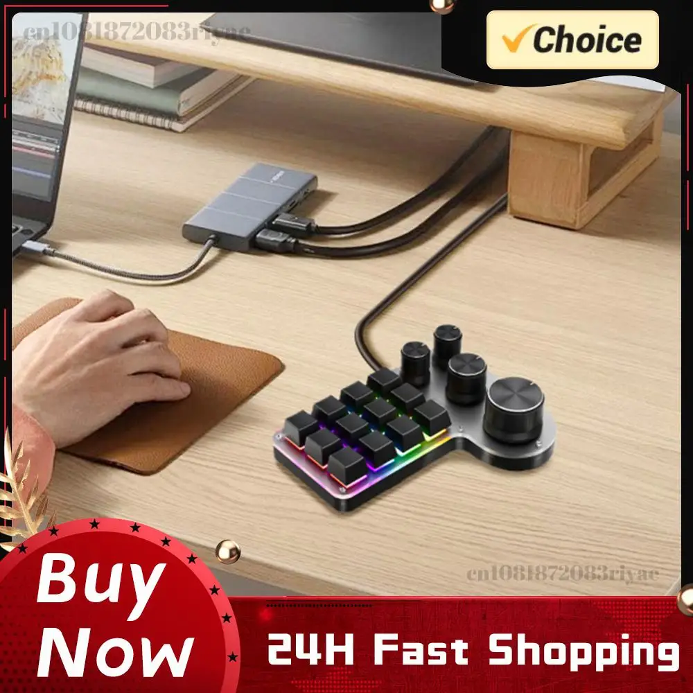 12 Keys 4 Knobs RGB Programming Macro Custom Keyboard USB Wired/Bluetooth-Compatible Mechanical Hot-swap Gaming Keyboard